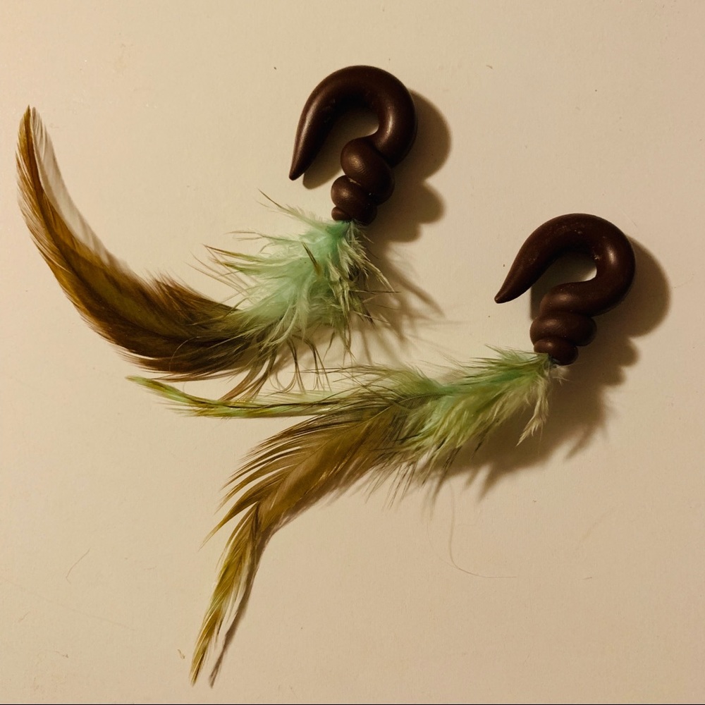 Feather drop guaged earrings 0g